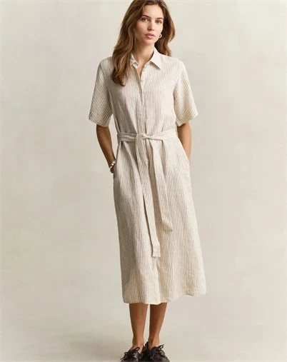 Gant - Striped Skjorte Kjole - Oat Beige